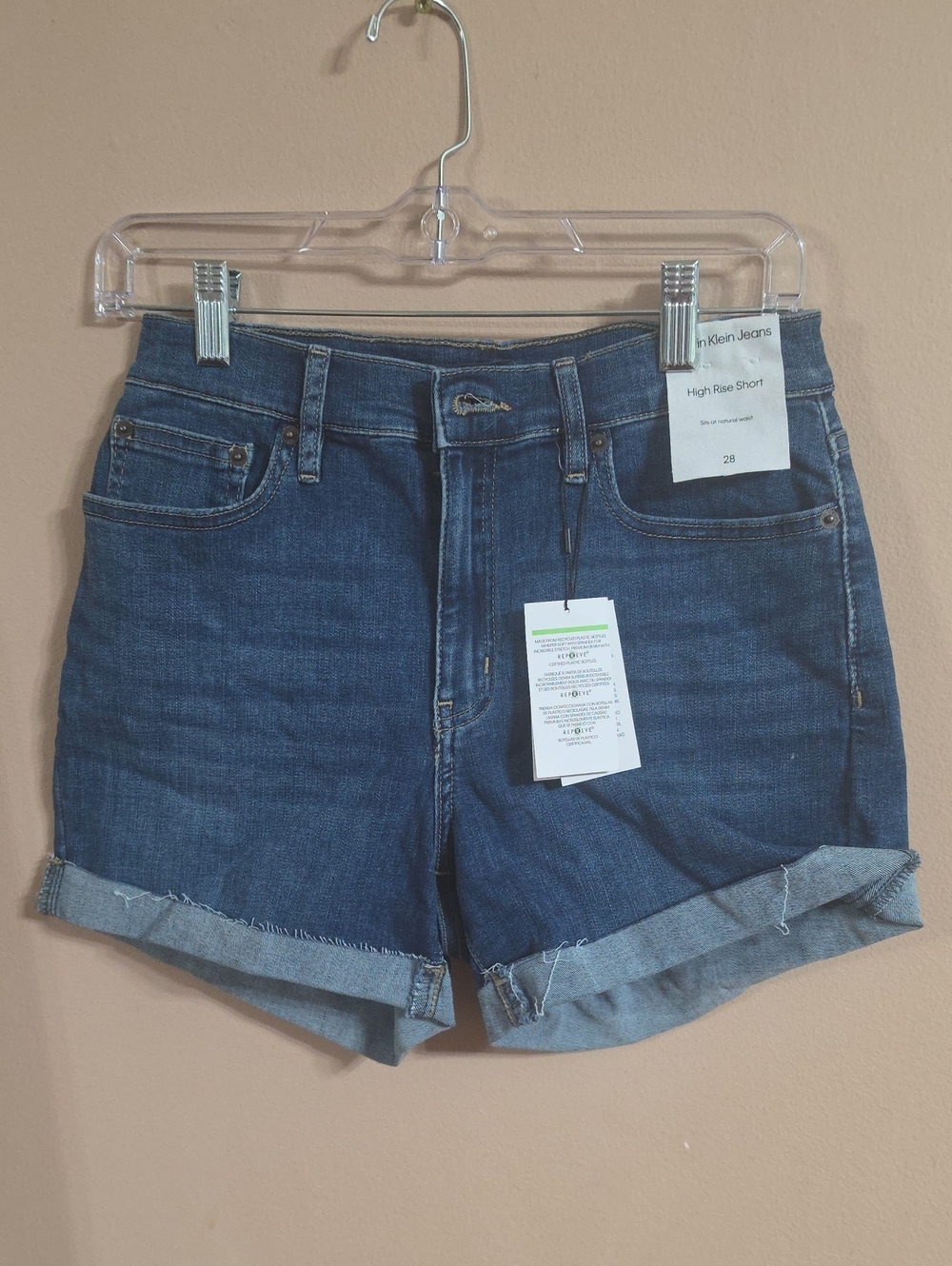 Calvin Klein Dark Blue High-Rise Rolled Denim Shorts